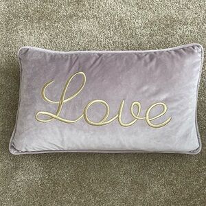 “Love” lavender and gold decorative pillow